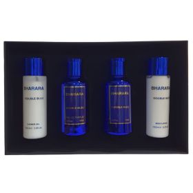 BHARARA DOUBLE BLEU 4 PCS SET FOR MEN: 3.4 EAU DE PARFUM + 5 OZ BODY LOTION + 3.4 AFTER SHAVE + 5 OZ SHOWER GEL